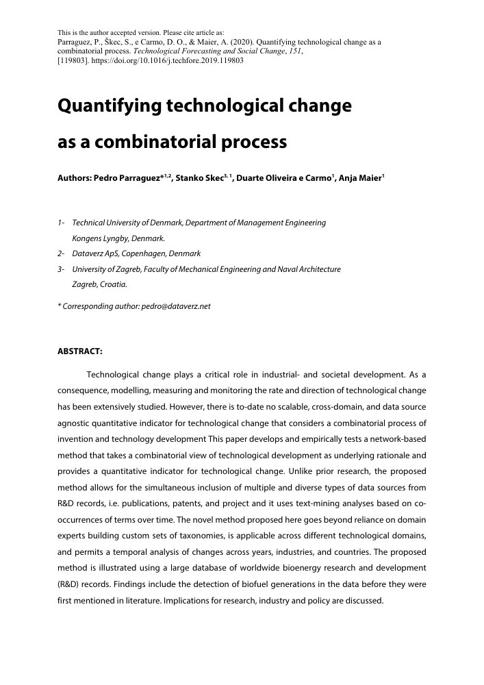 Første side: Quantifying technological change as a combinatorial process